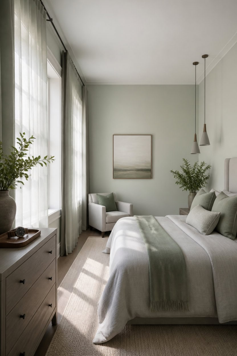 sheer green curtains bright trim