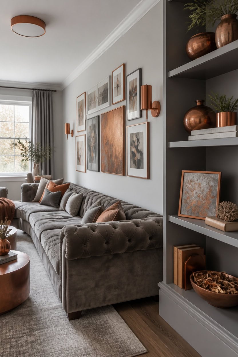 shelf lined copper accented gallery