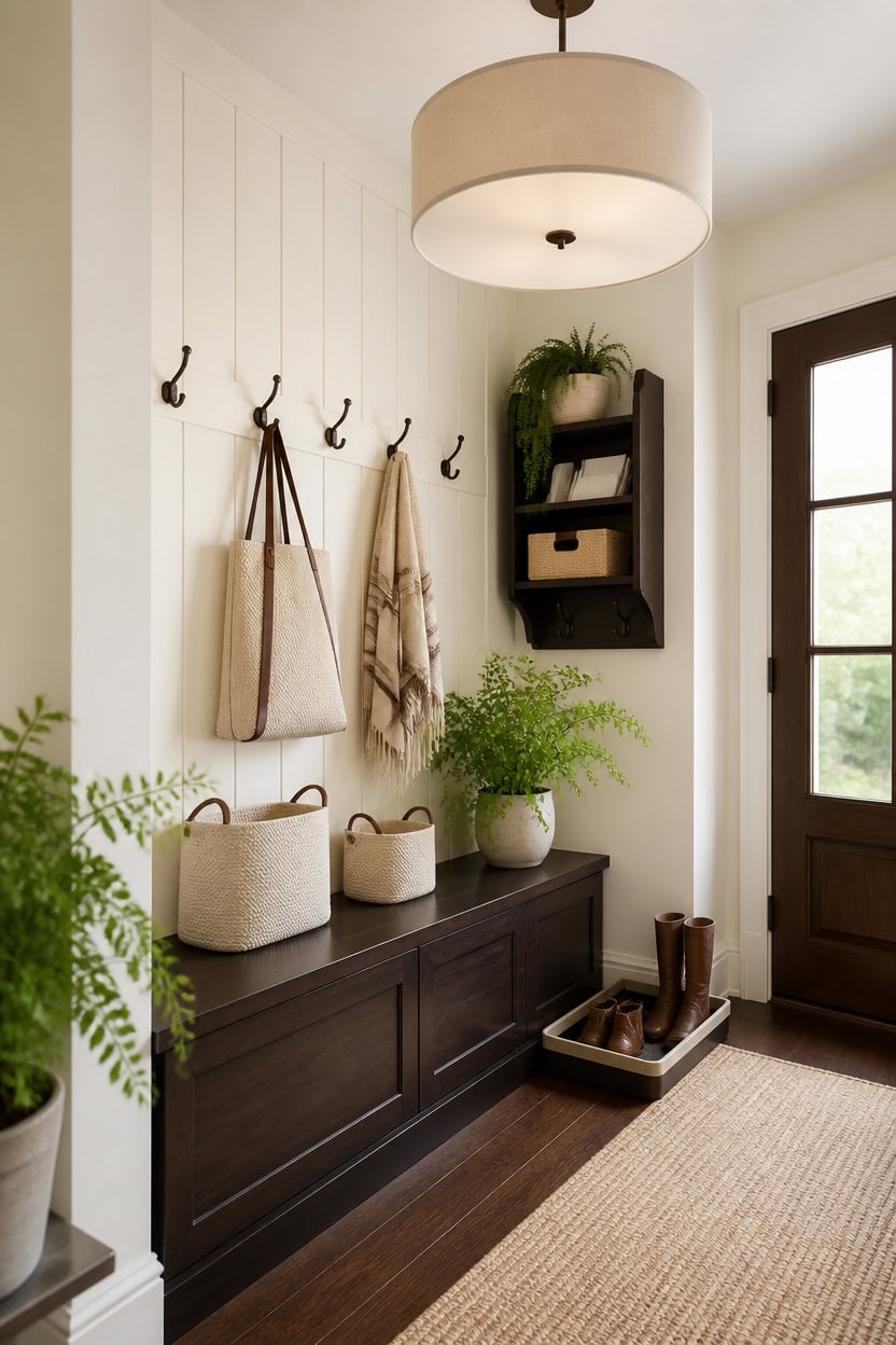 slim cream and wenge mudroom