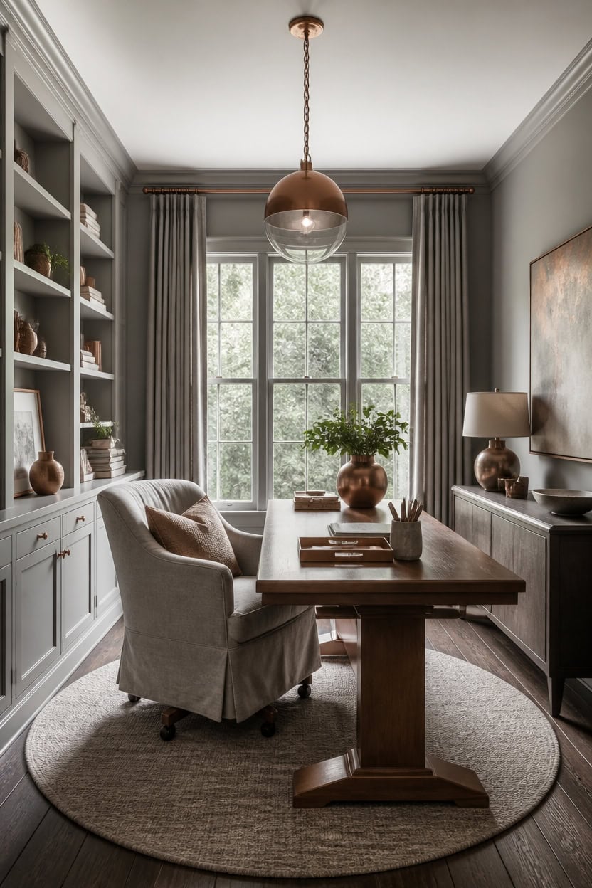 slipcovered swivel desk nook