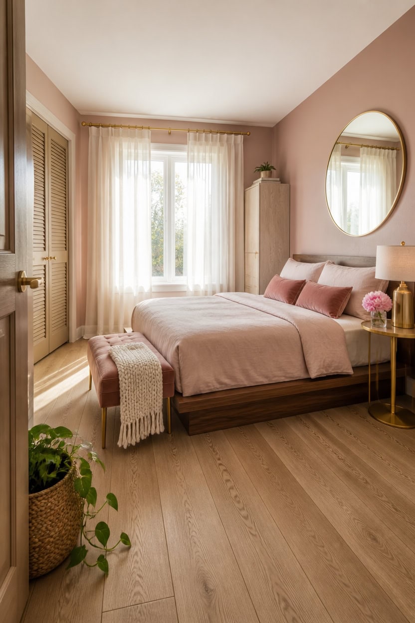 Small Bedroom Ideas for Dusty Rose and Champagne Gold