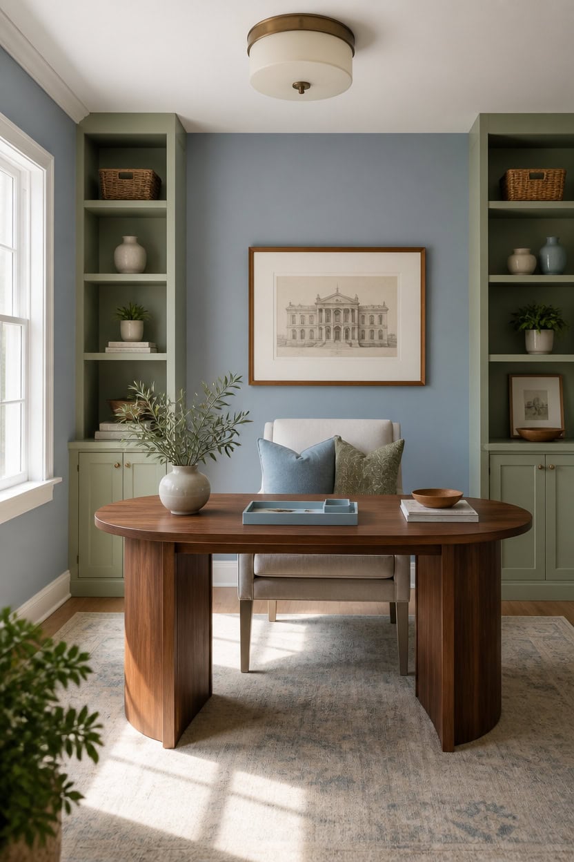 soft blue green airy office