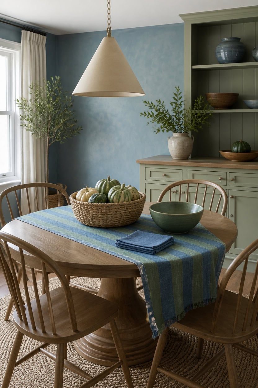 soft blue green dining centerpiece
