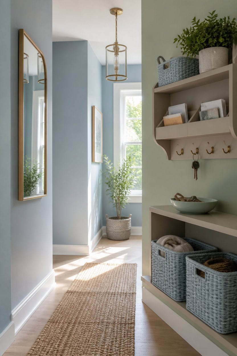 soft blue green hallway harmony