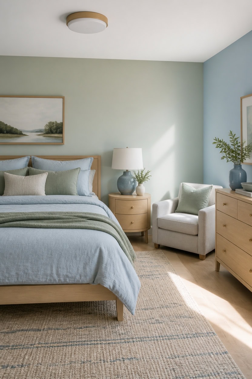 soft blue green serene bedroom