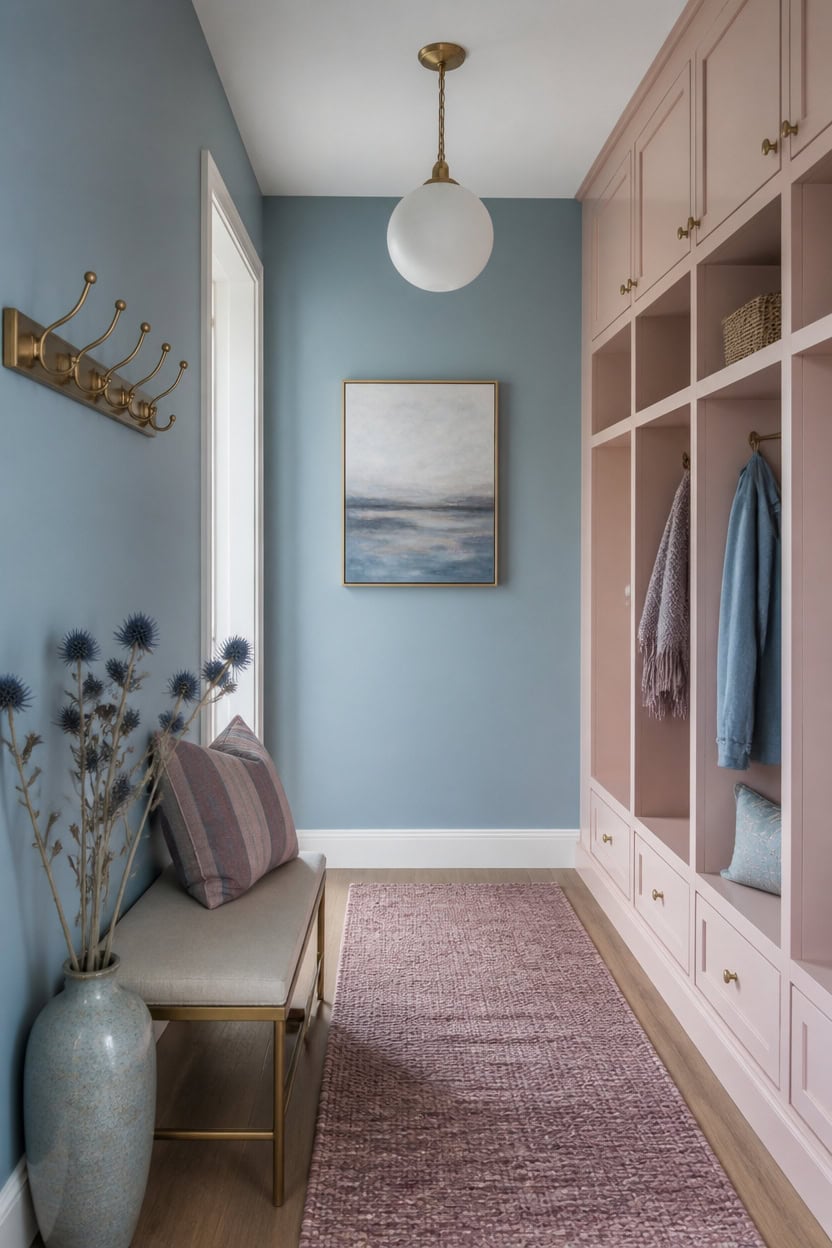 soft blue mauve hallway