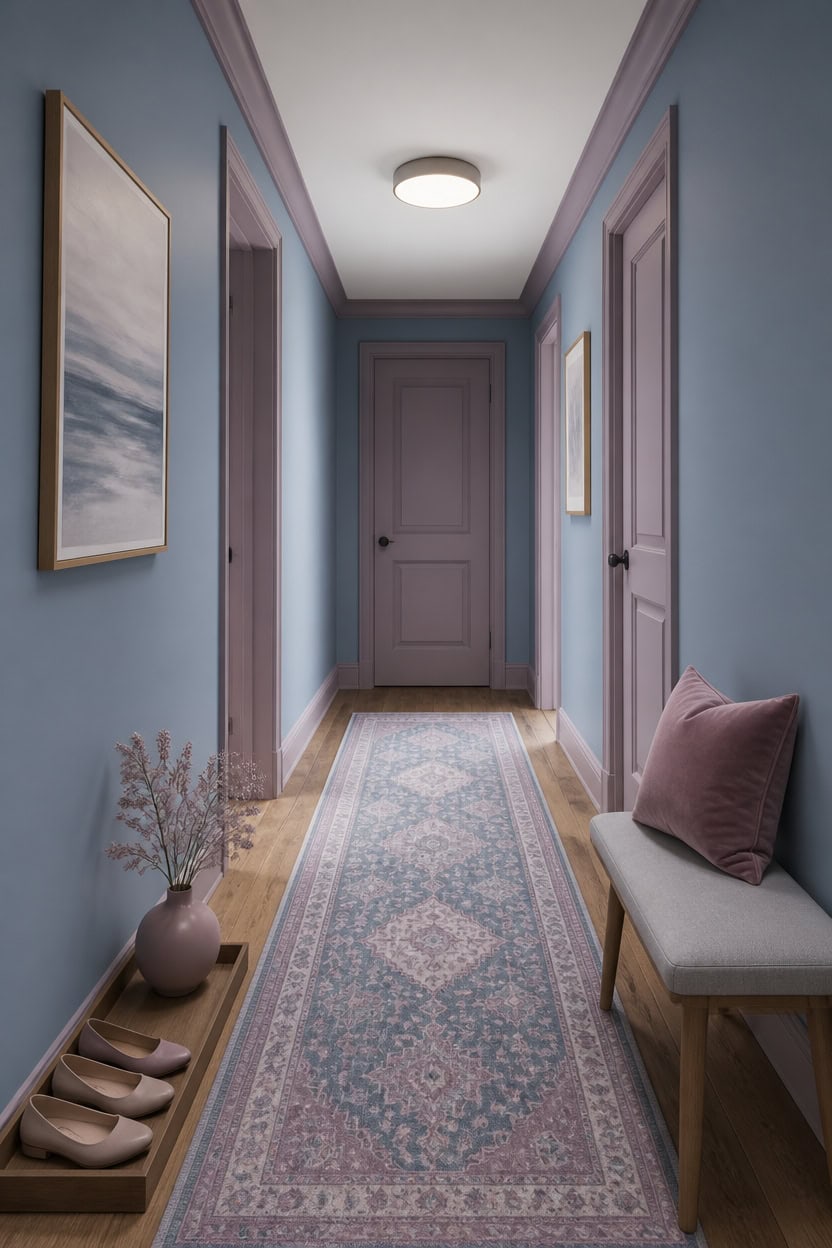 soft blue mauve unified hallway