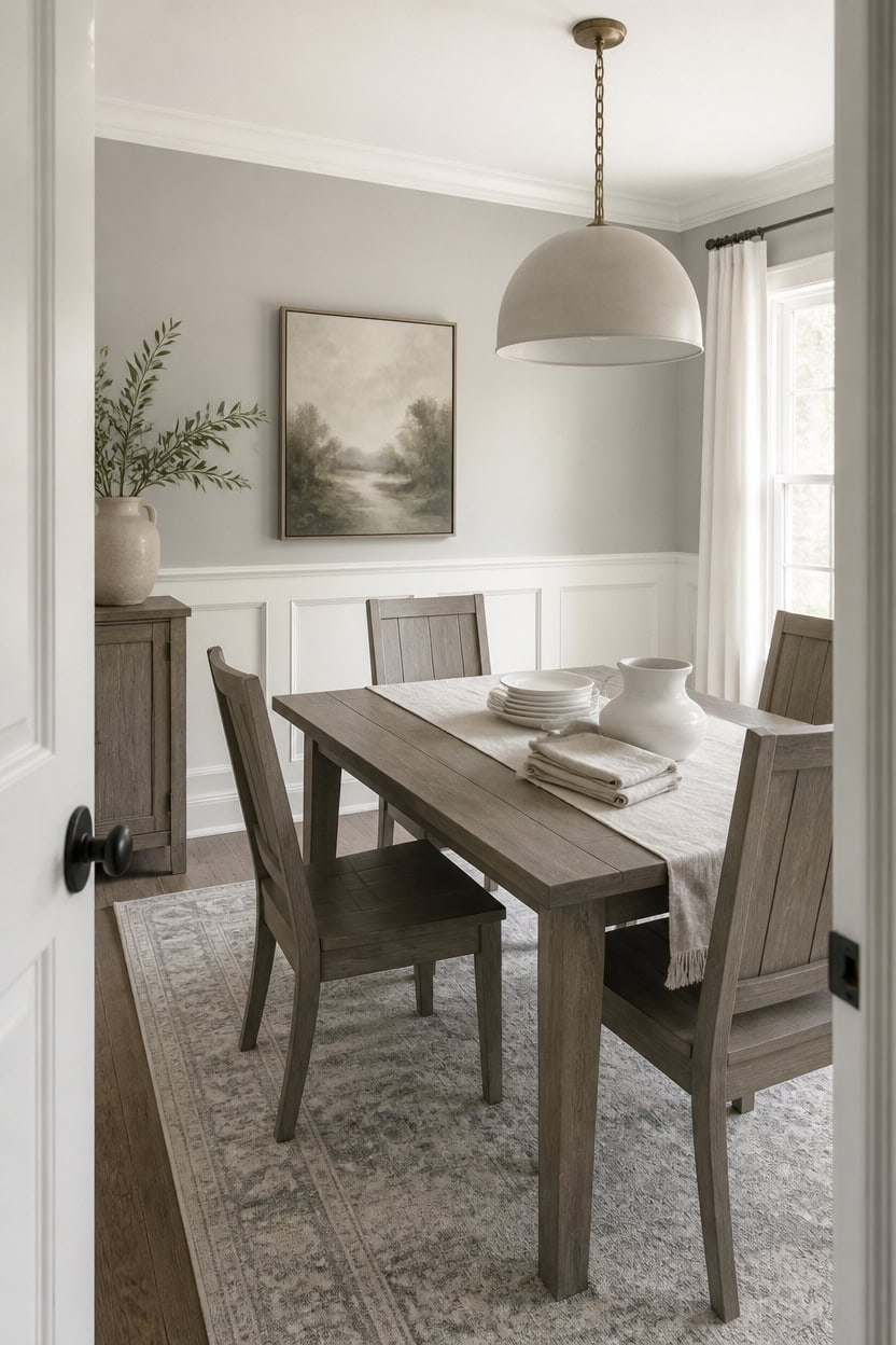 soft gray and white dining serenity