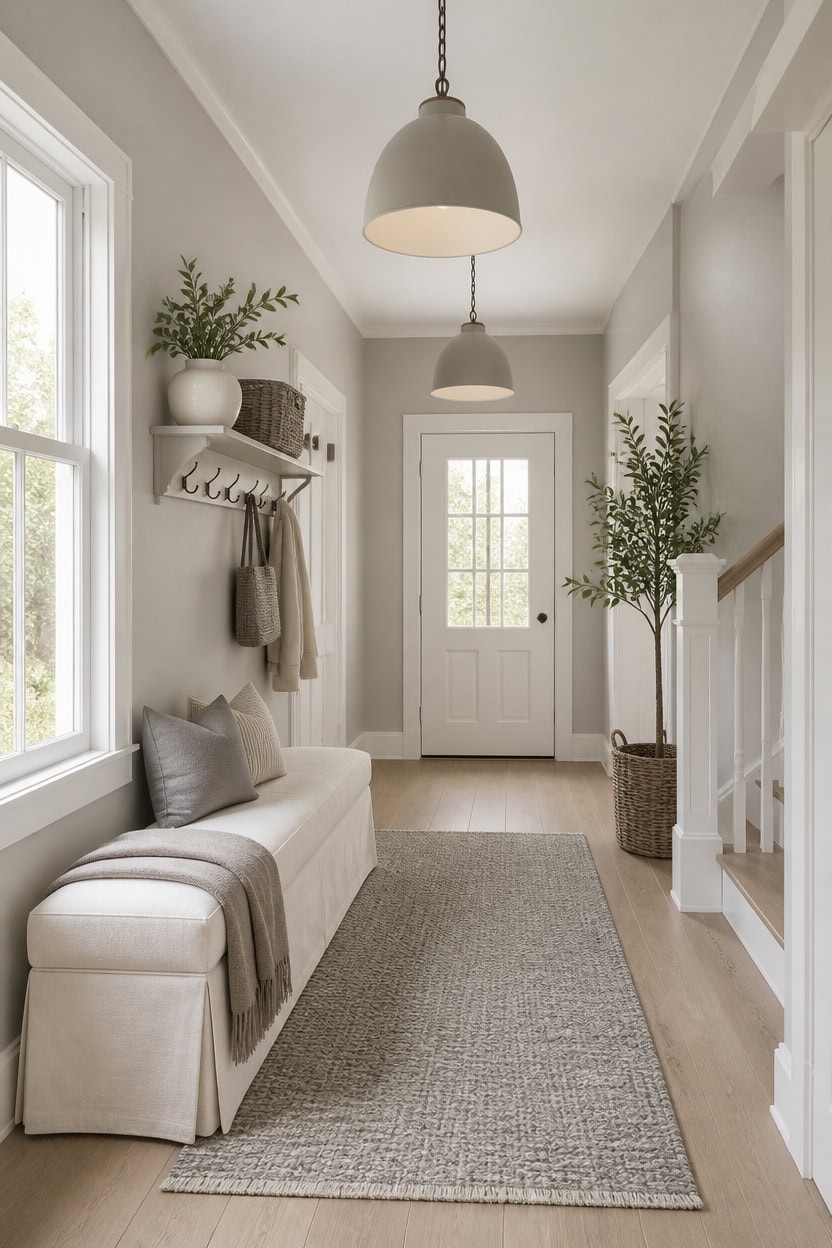 soft gray balanced entryway