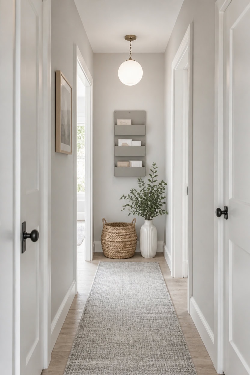 soft gray crisp white hallway