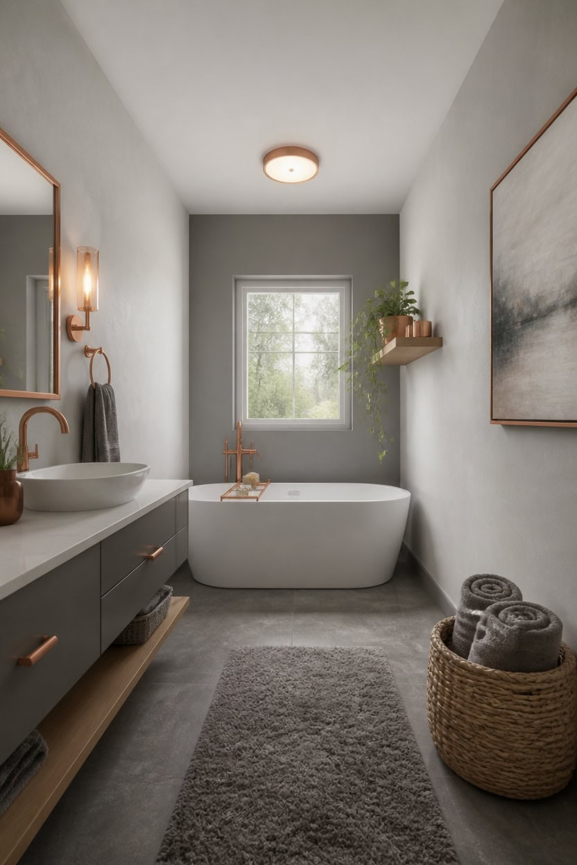 soft gray spa bathtub vignette