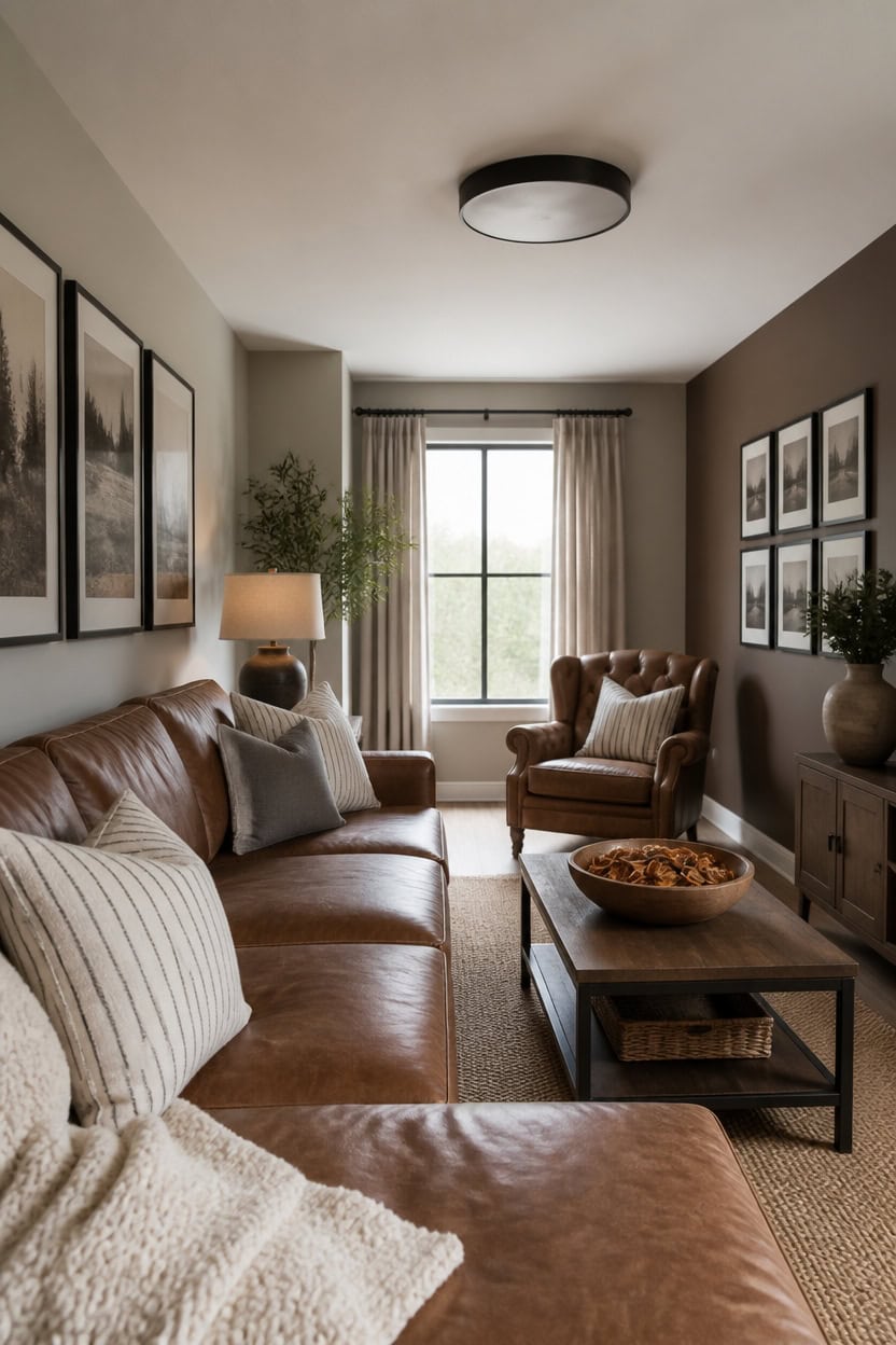 soft gray warm brown accents