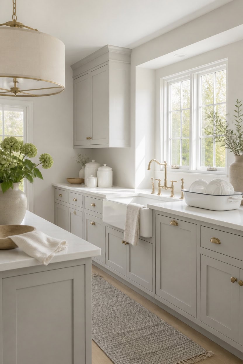 soft gray white kitchen elegance