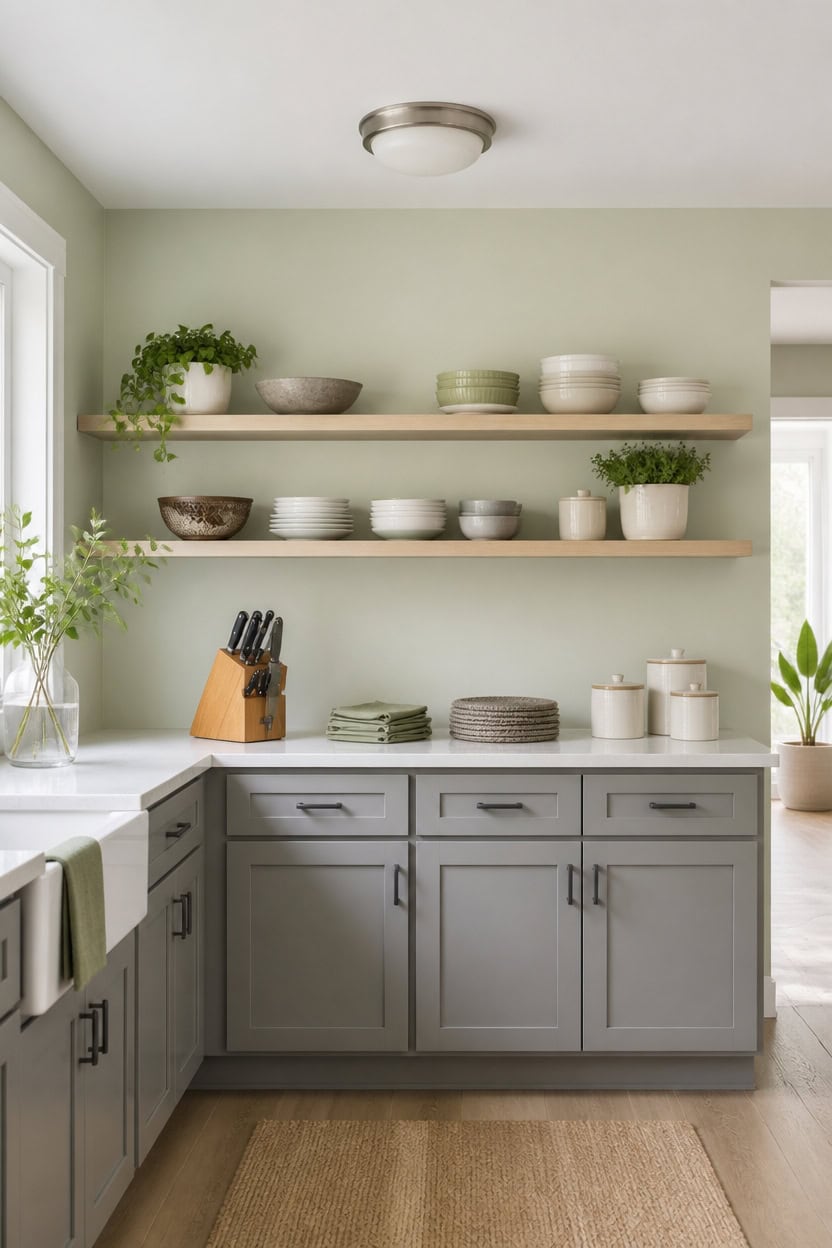 soft green and gray kitchen