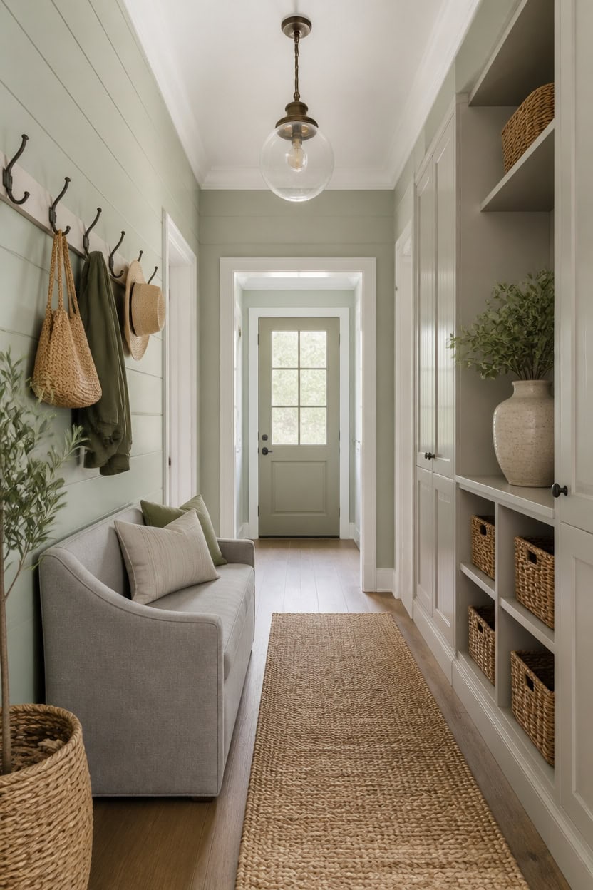 soft green farmhouse entryway