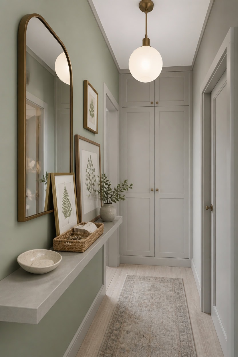 soft green framed entryway accents