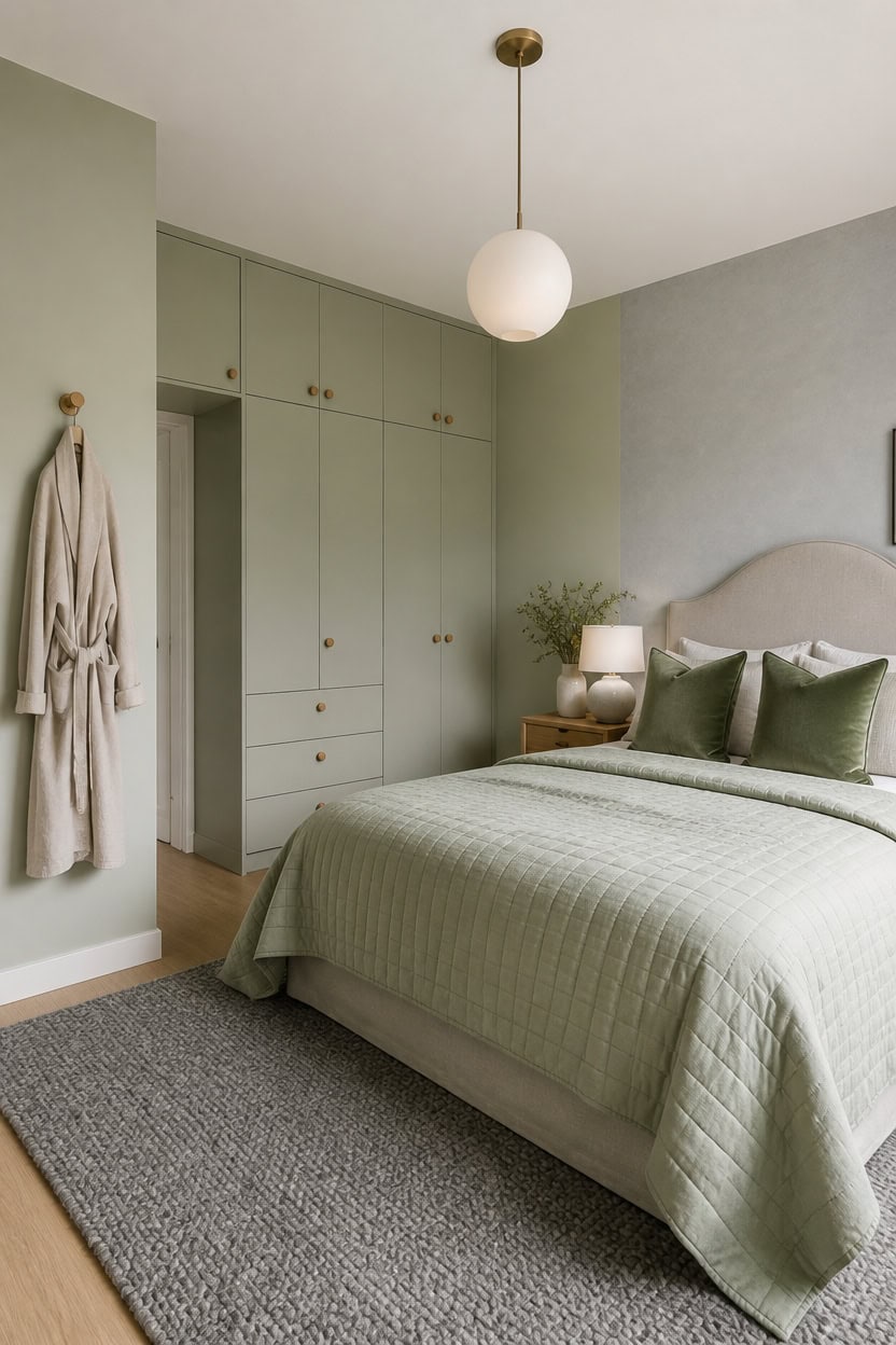 soft green gray calm bedroom