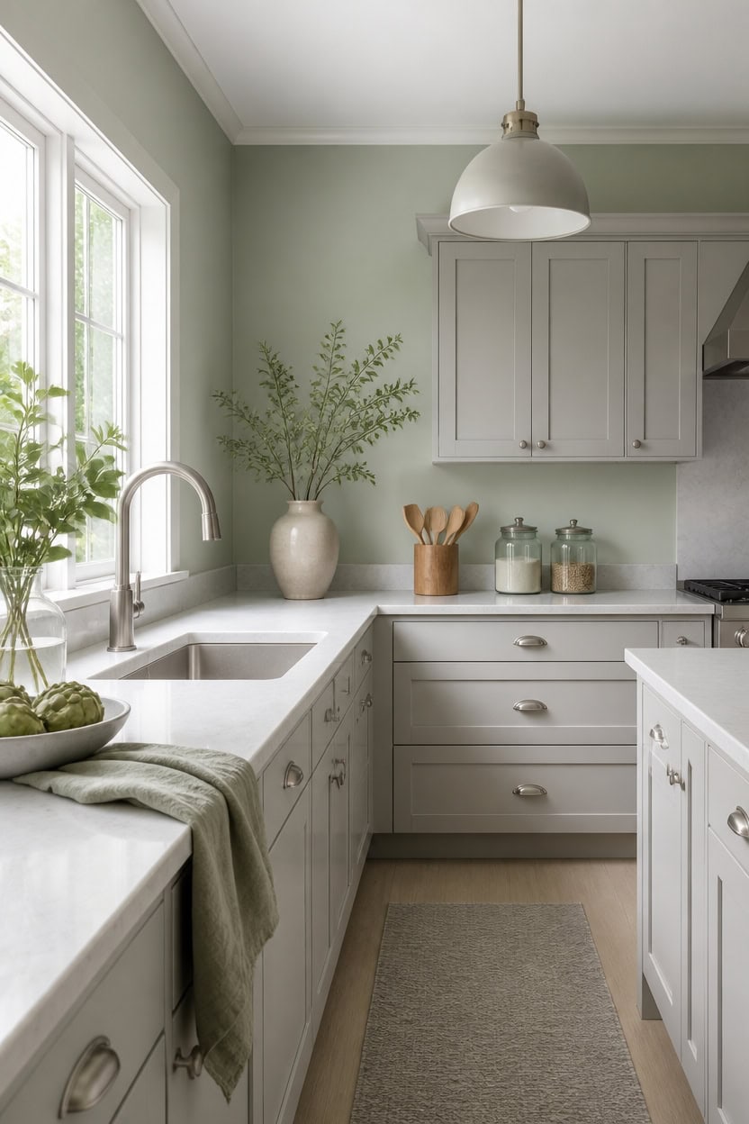 soft green gray kitchen harmony