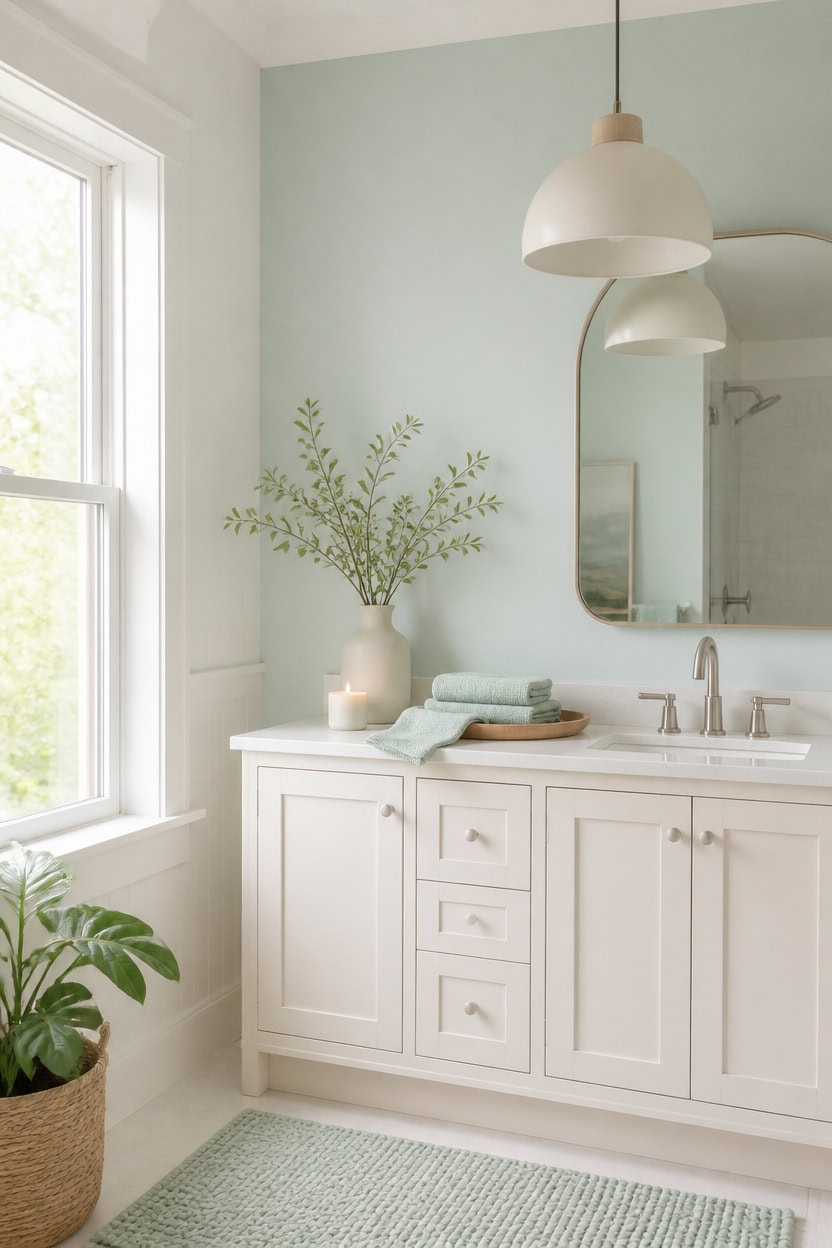 soft mint bathroom vignette