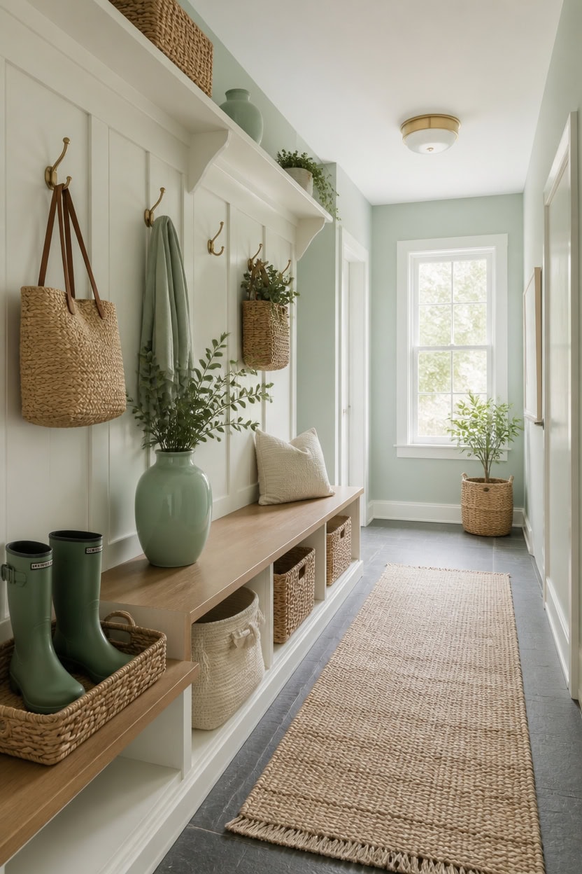 soft mint entryway styling