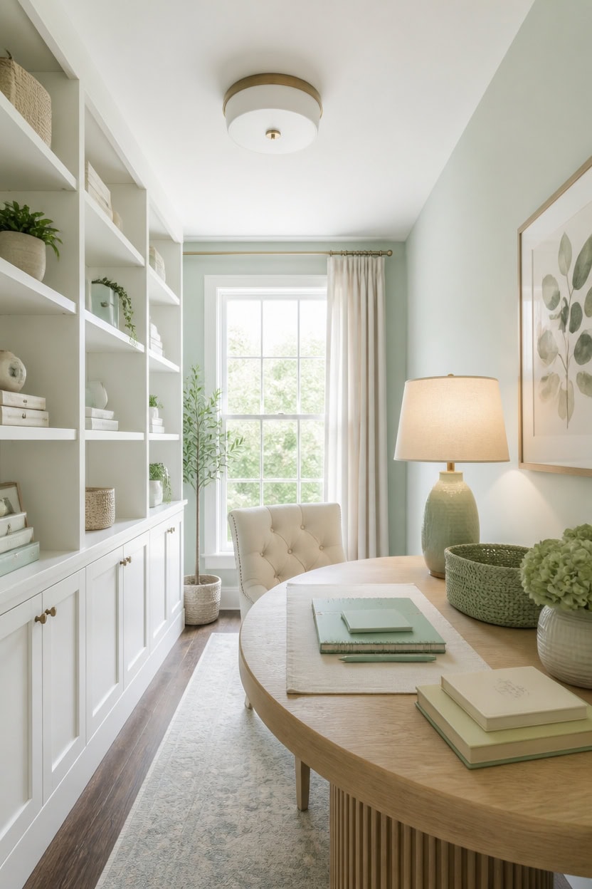 soft mint lit calming workspace