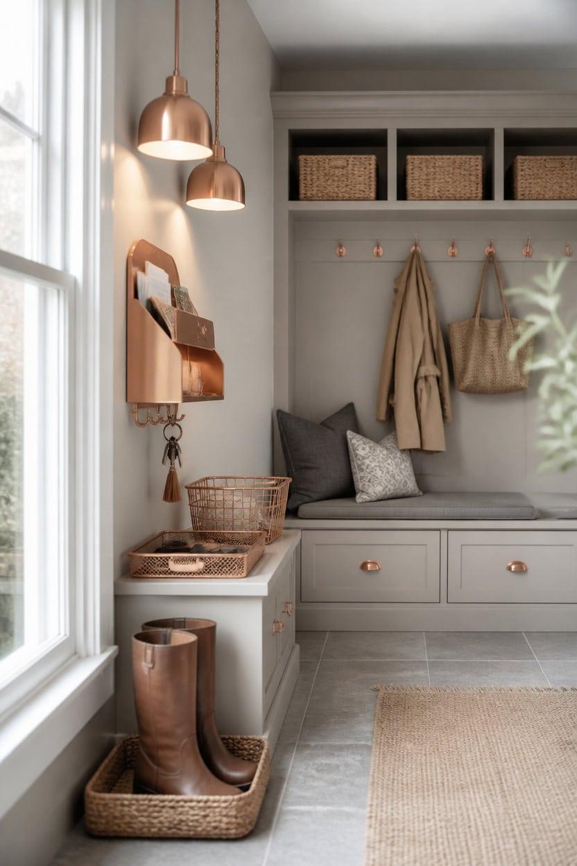 soft neutrals warm copper accents