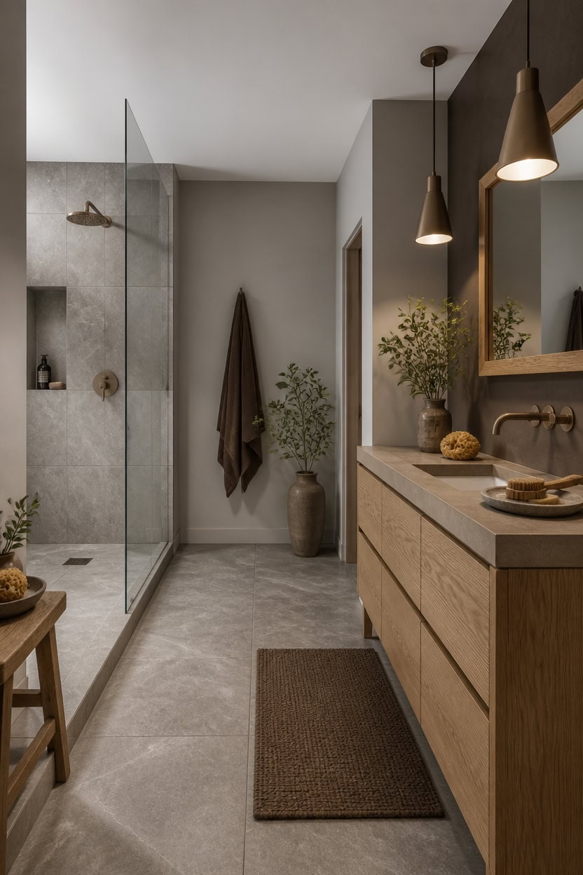 stone tile oak warmth
