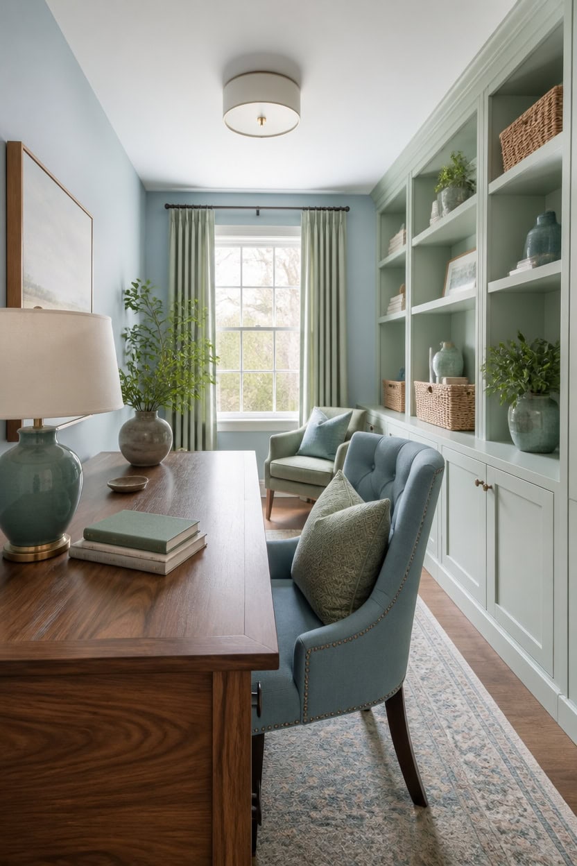 teal bridged blue green workspace