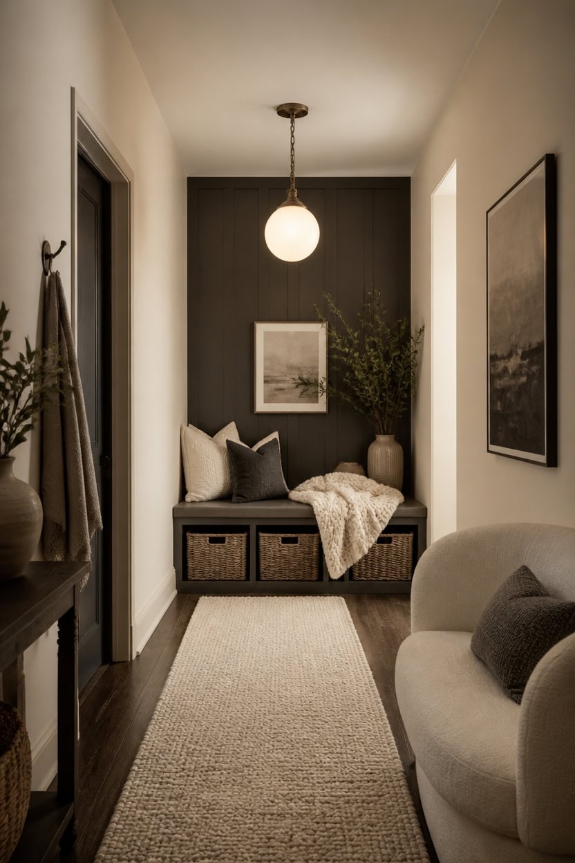 textured entryway with bench