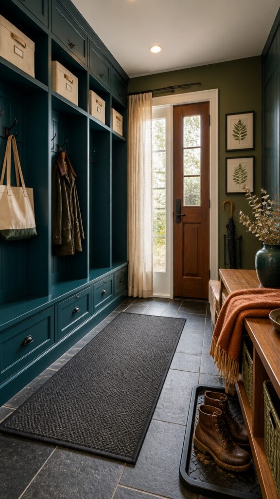 The Deep Teal & Burnt Orange Mudroom Every Wanderer Comes Home To