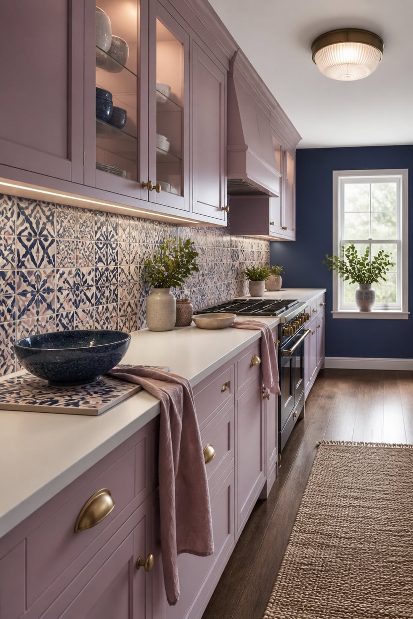 tile driven cool mauve contrast