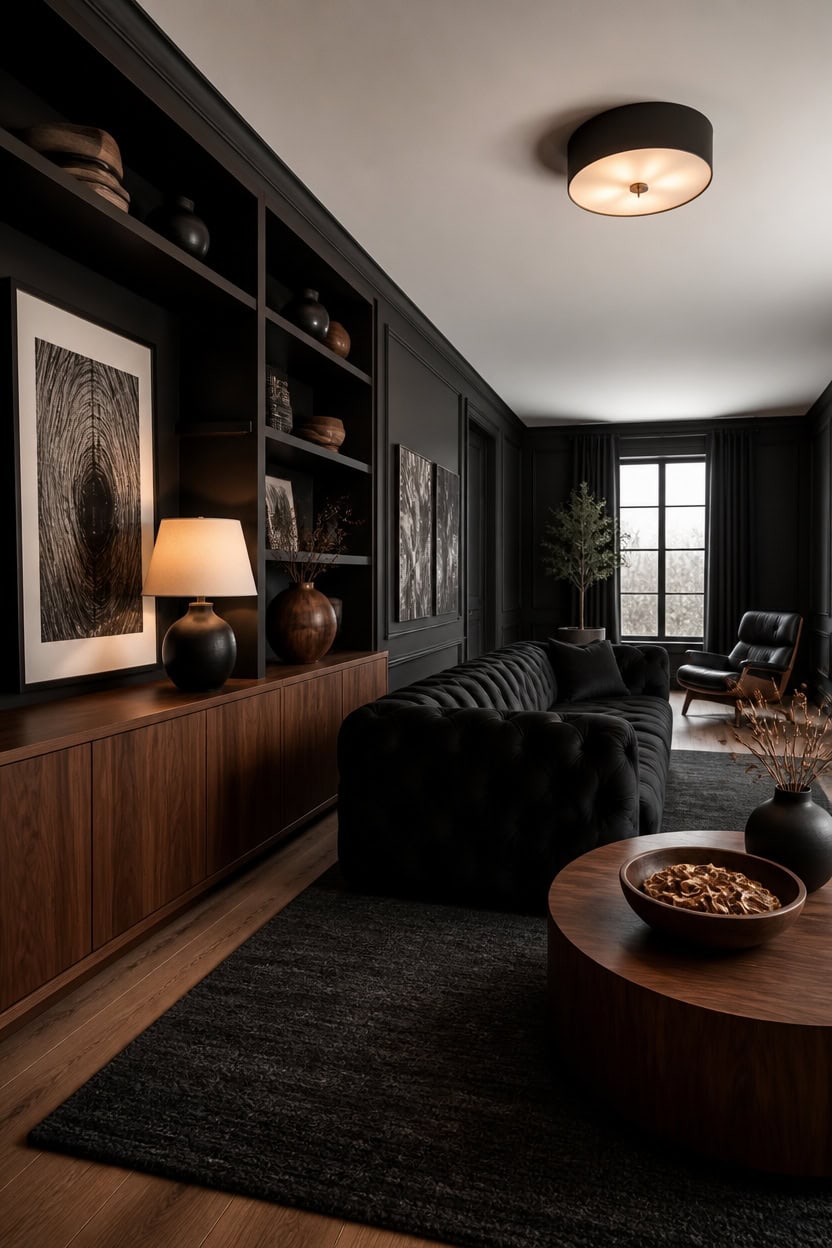 timeless black and wood sanctuary