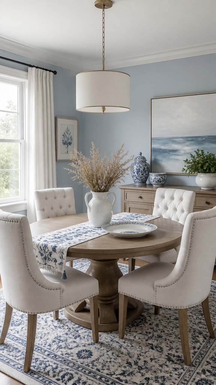 timeless blue and white diningroom