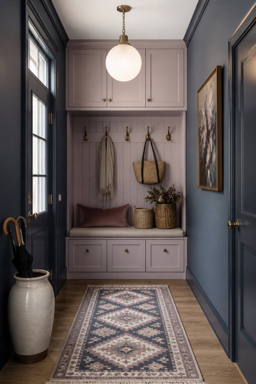 timeless cool blue mauve hallway