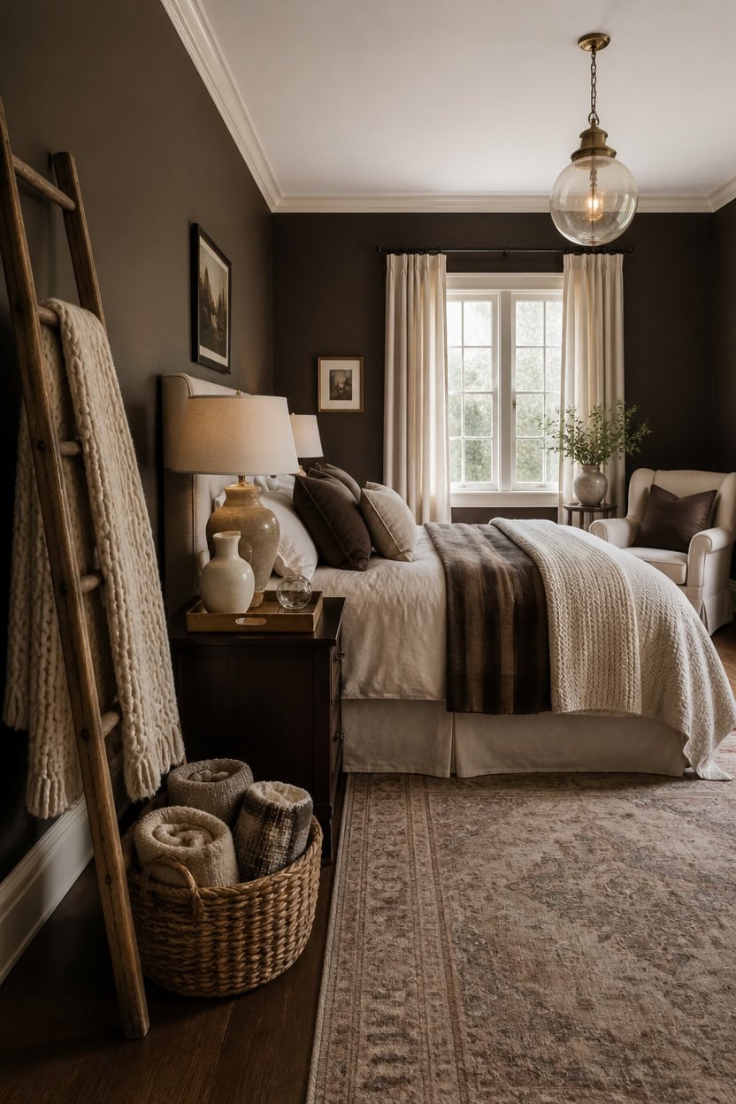 tudor brown cozy blanket vignette