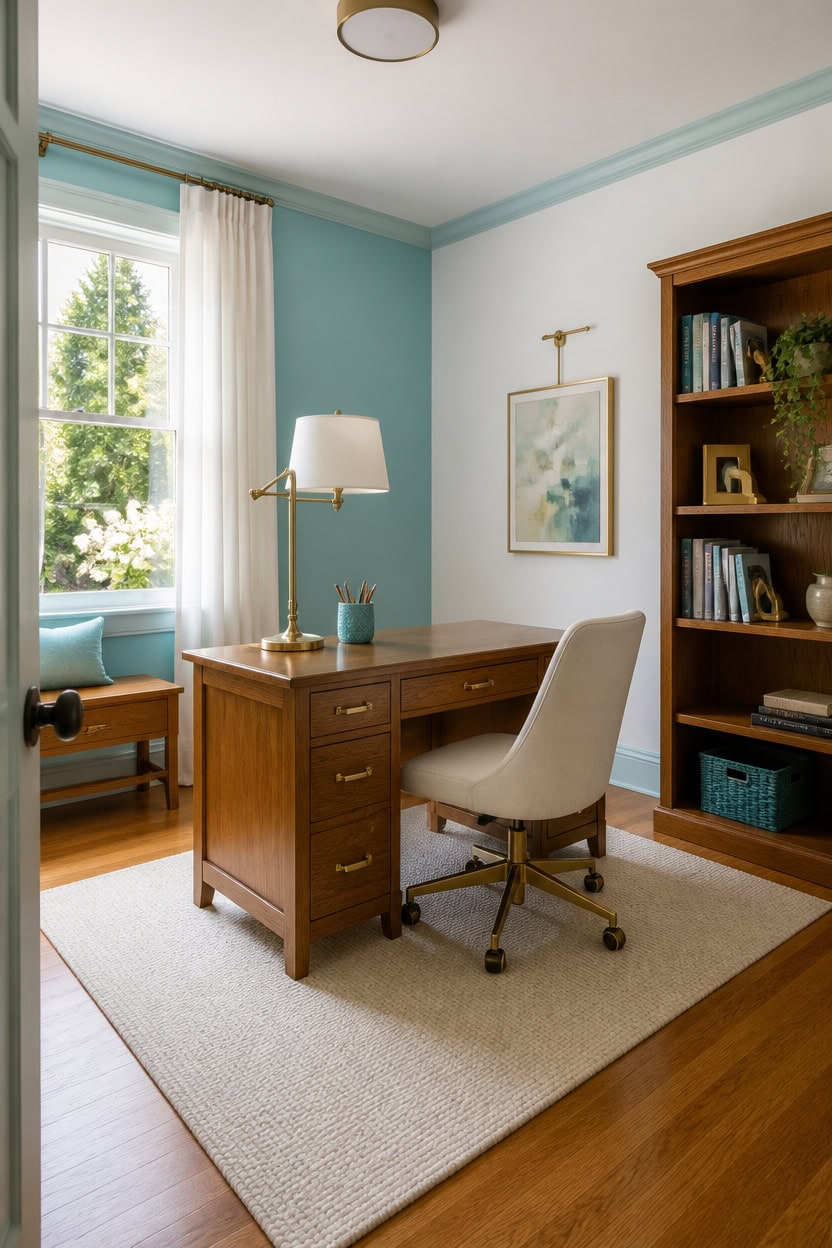 turquoise accents restrained gold fixtures