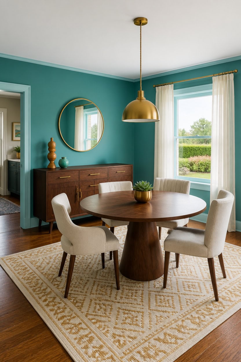turquoise backdrop brushed gold accents