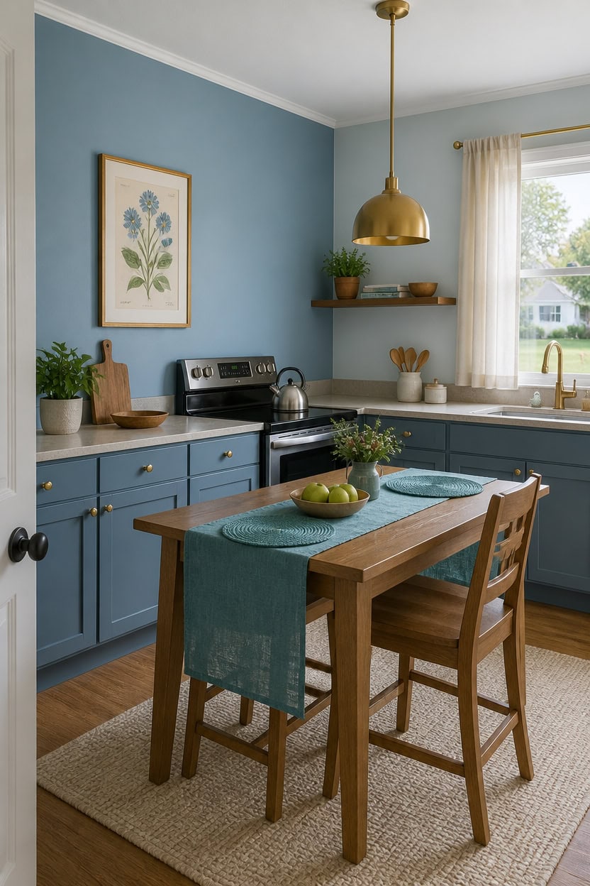 turquoise blues gold accents