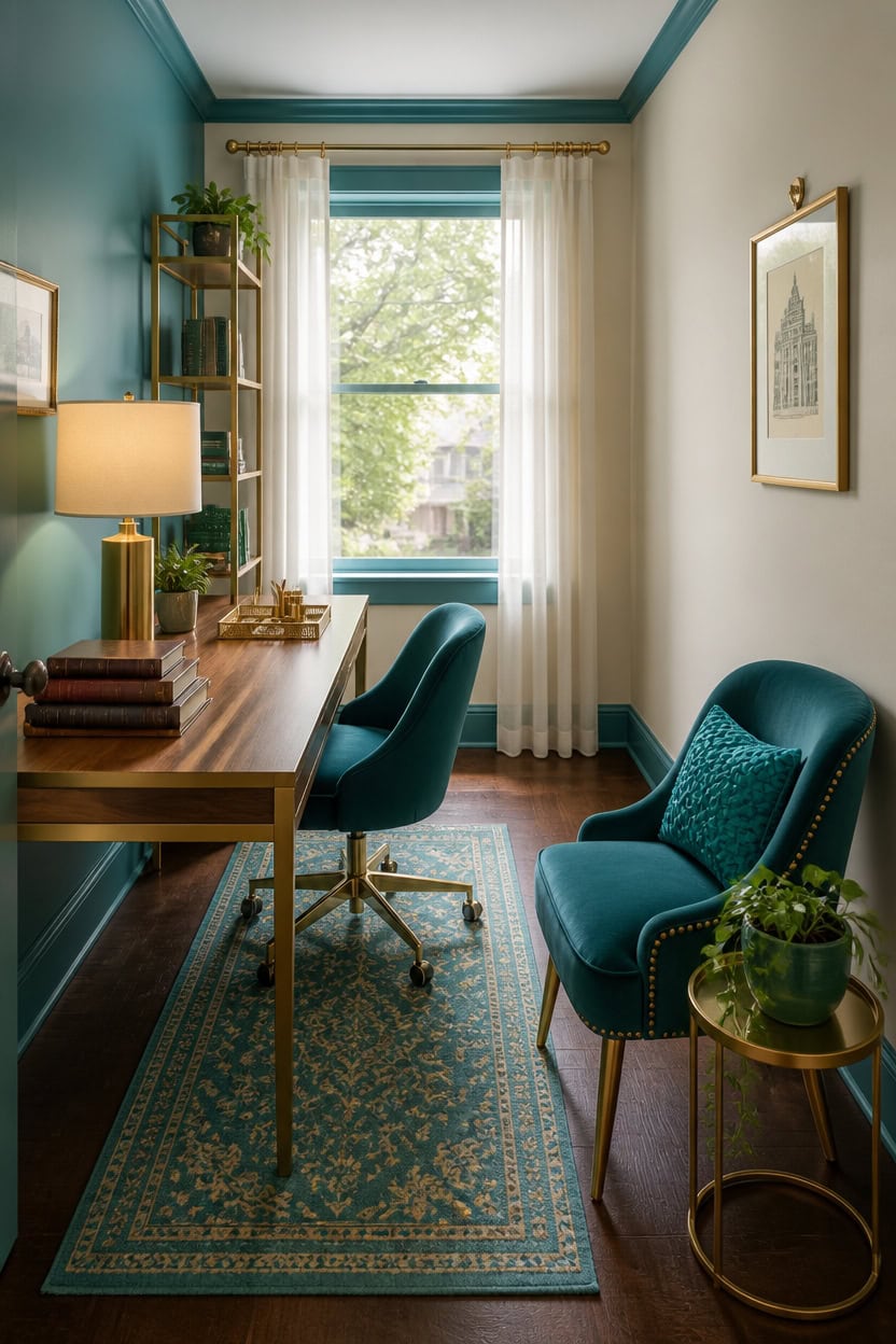 turquoise chair anchors desk