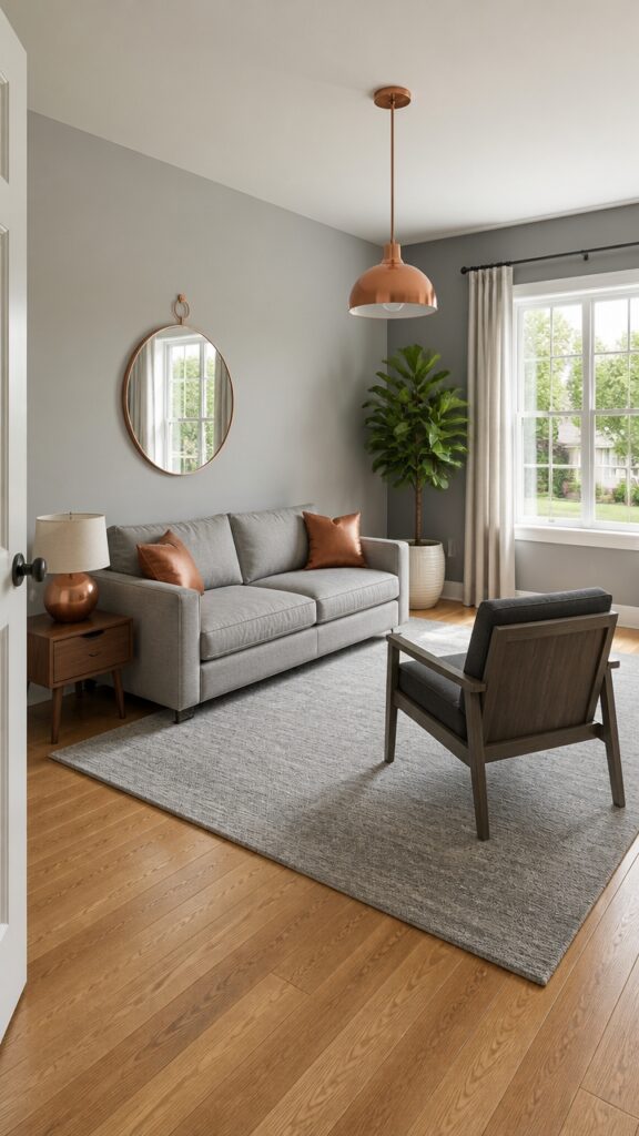Gray and Copper Living Rooms for the Woman Whose Shelves Are Never Finished