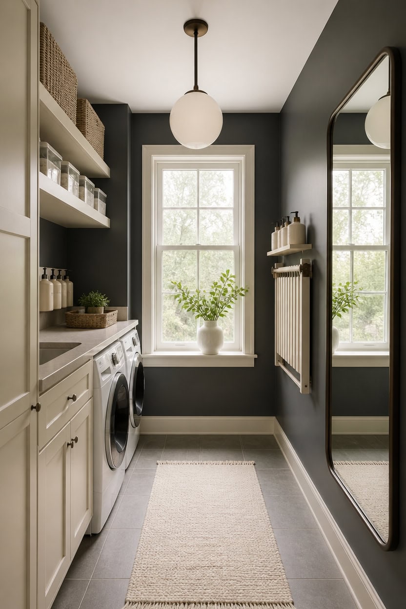 vertical light enhancing laundry nook
