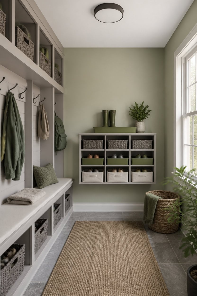 vertical organized light green entryway