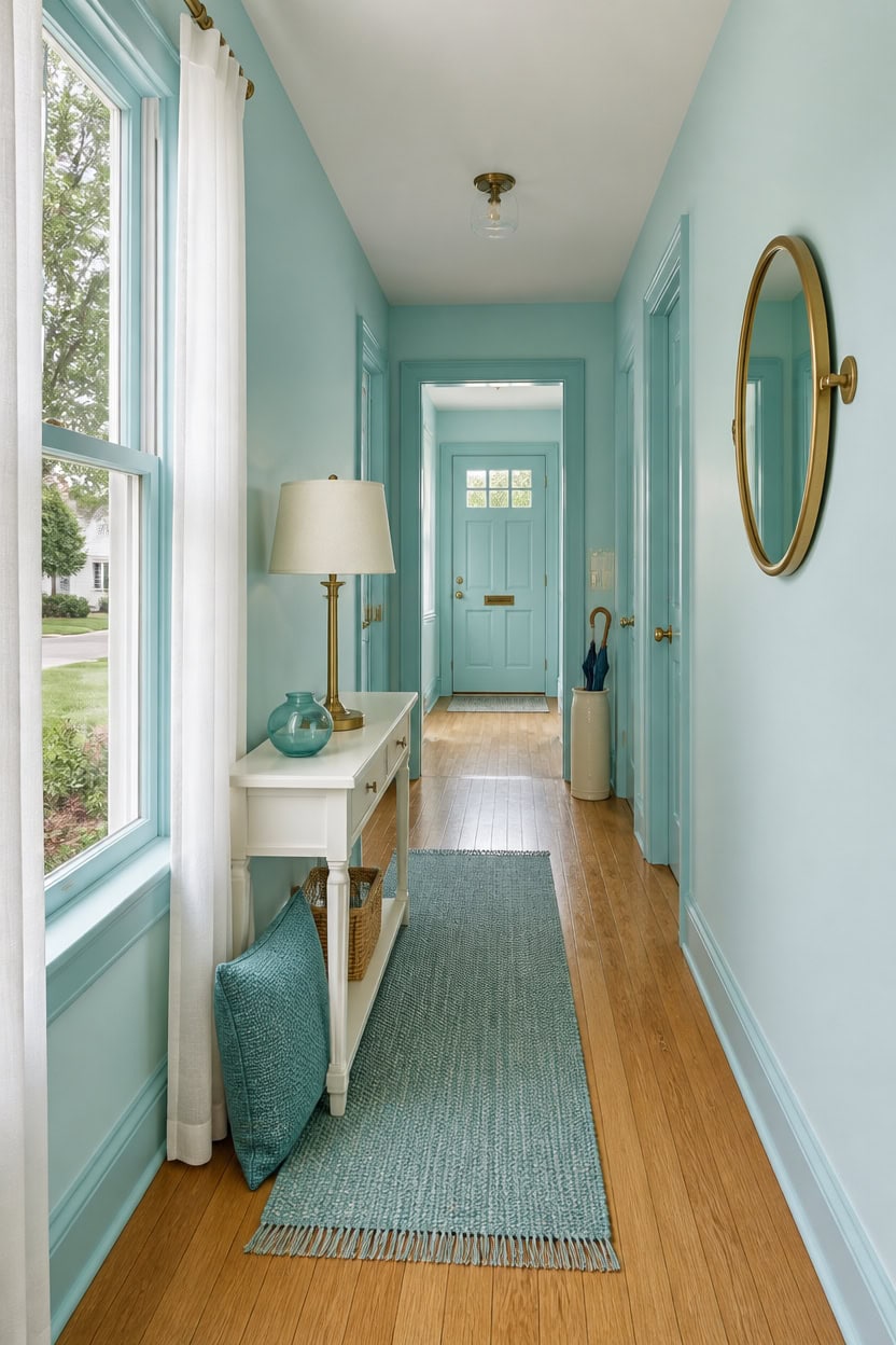 very light turquoise entryway styling