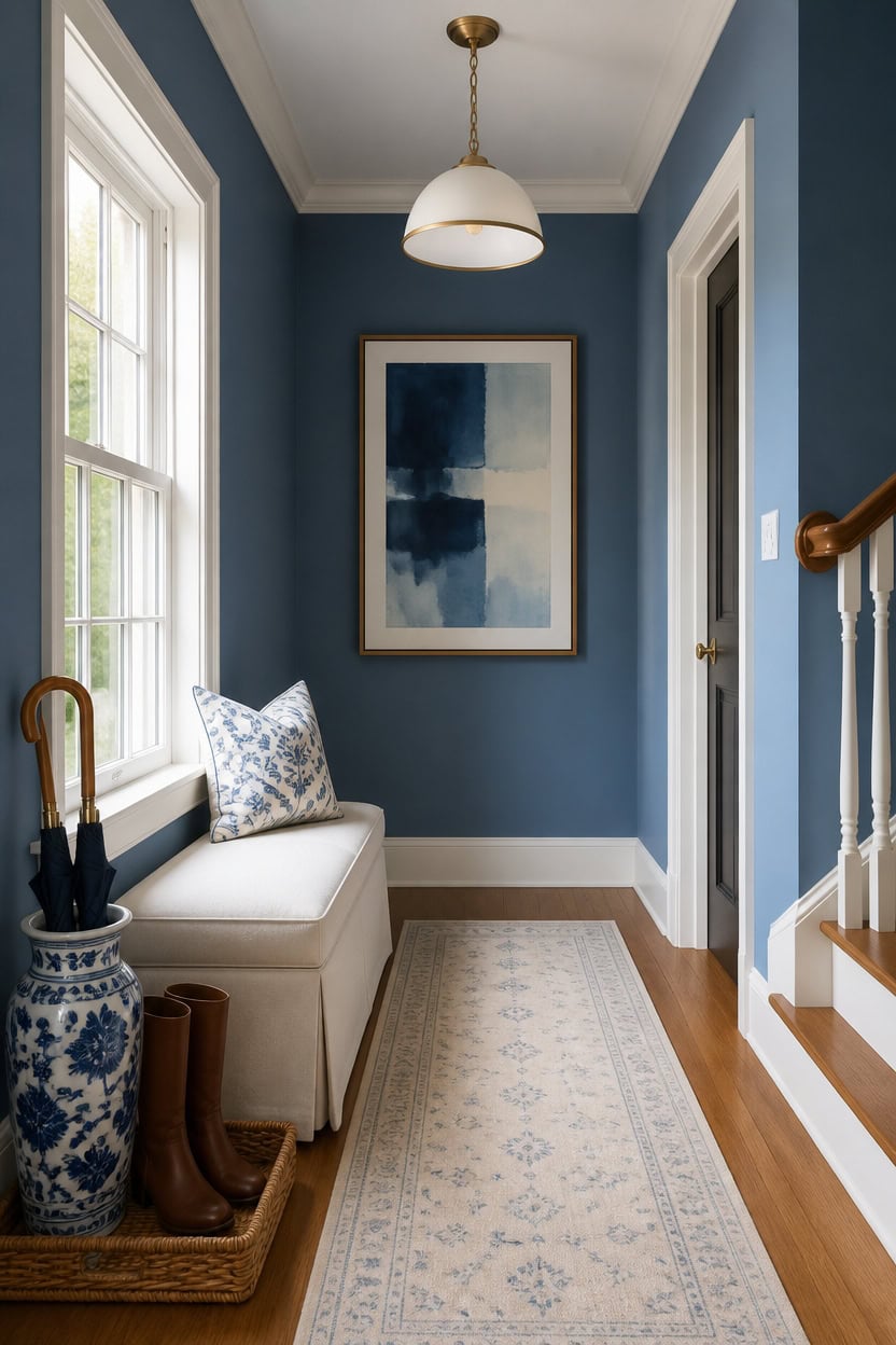 warm blue white entryway