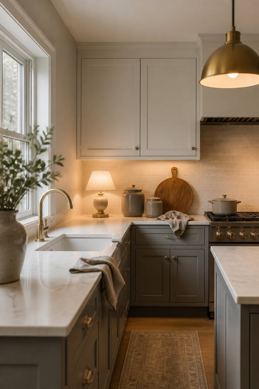 warm brass light softening gray