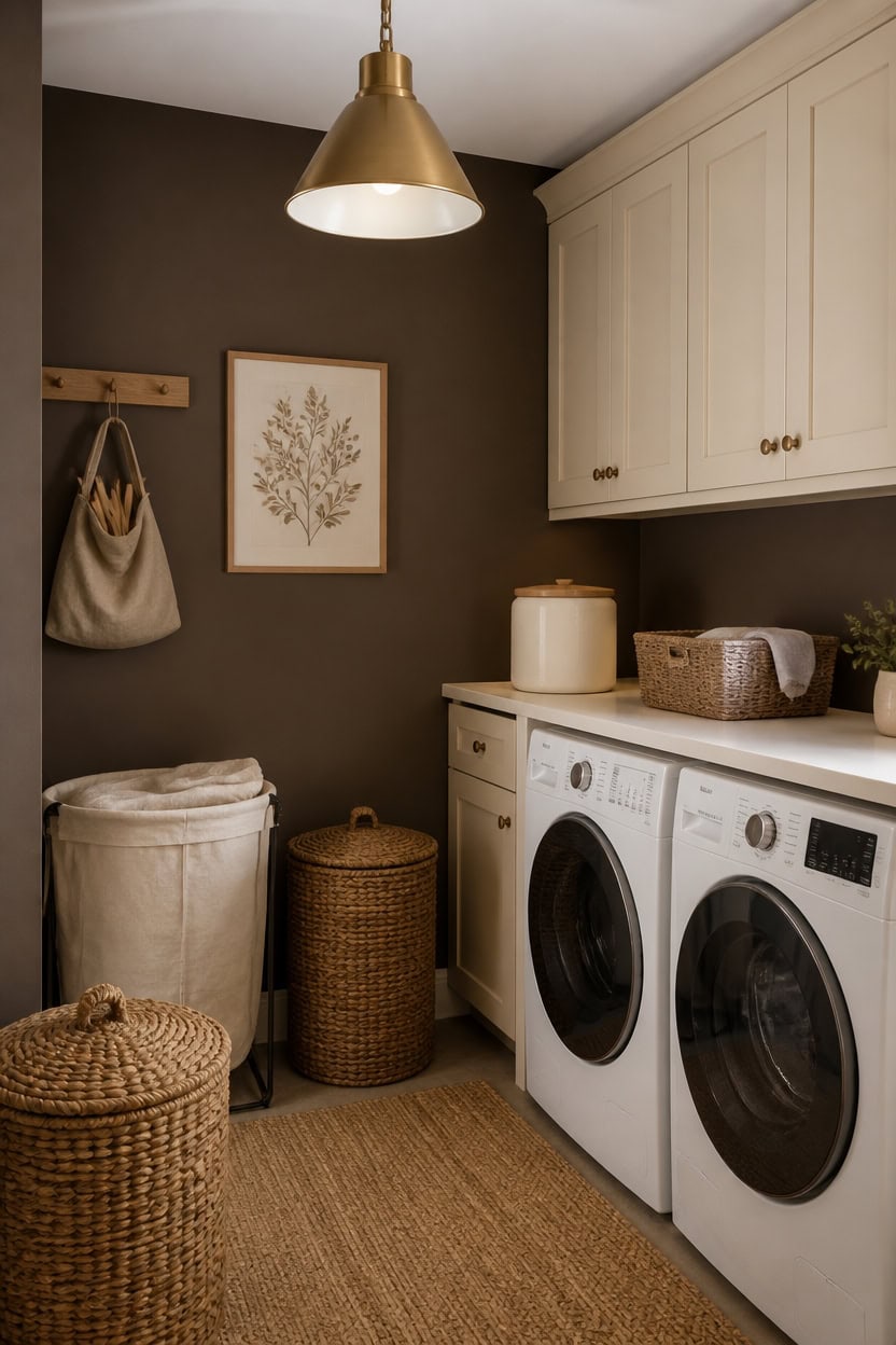 warm brown cream laundry nook