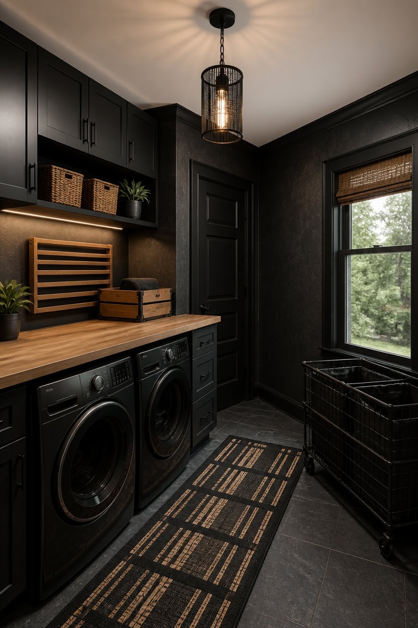 warm butcher block with black