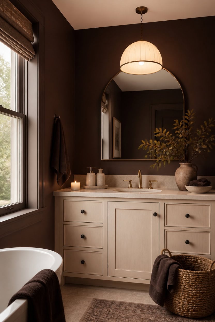 warm deep brown vanity contrast