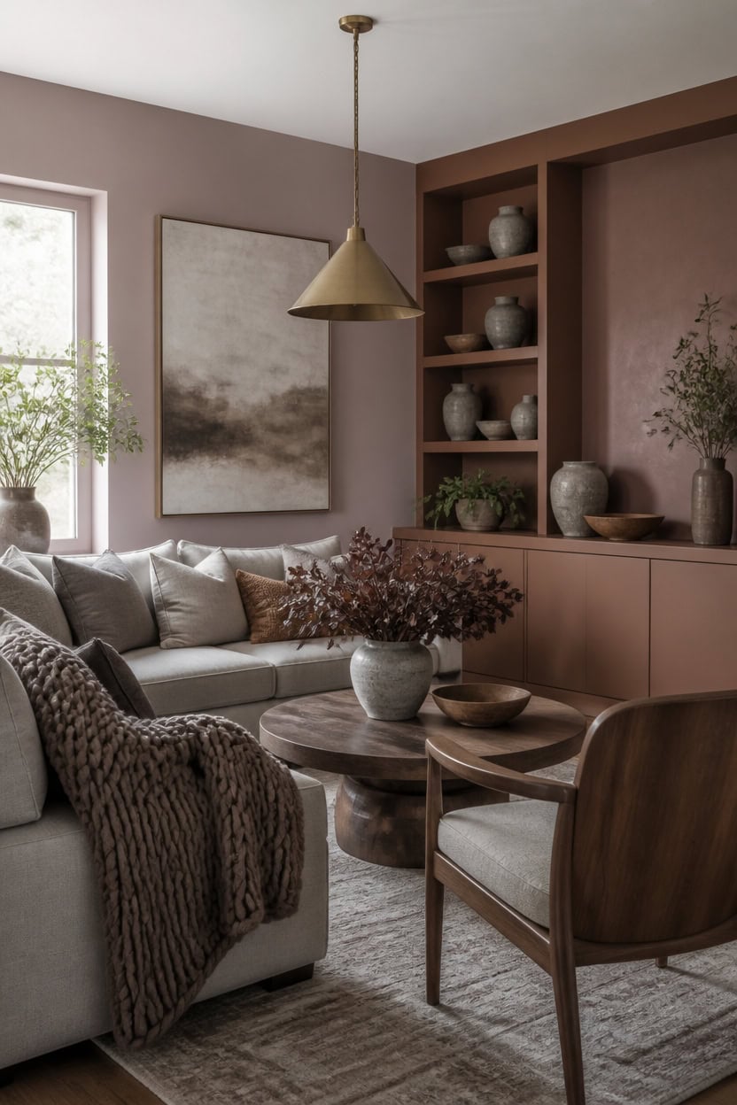 warm gray grounded brown accents