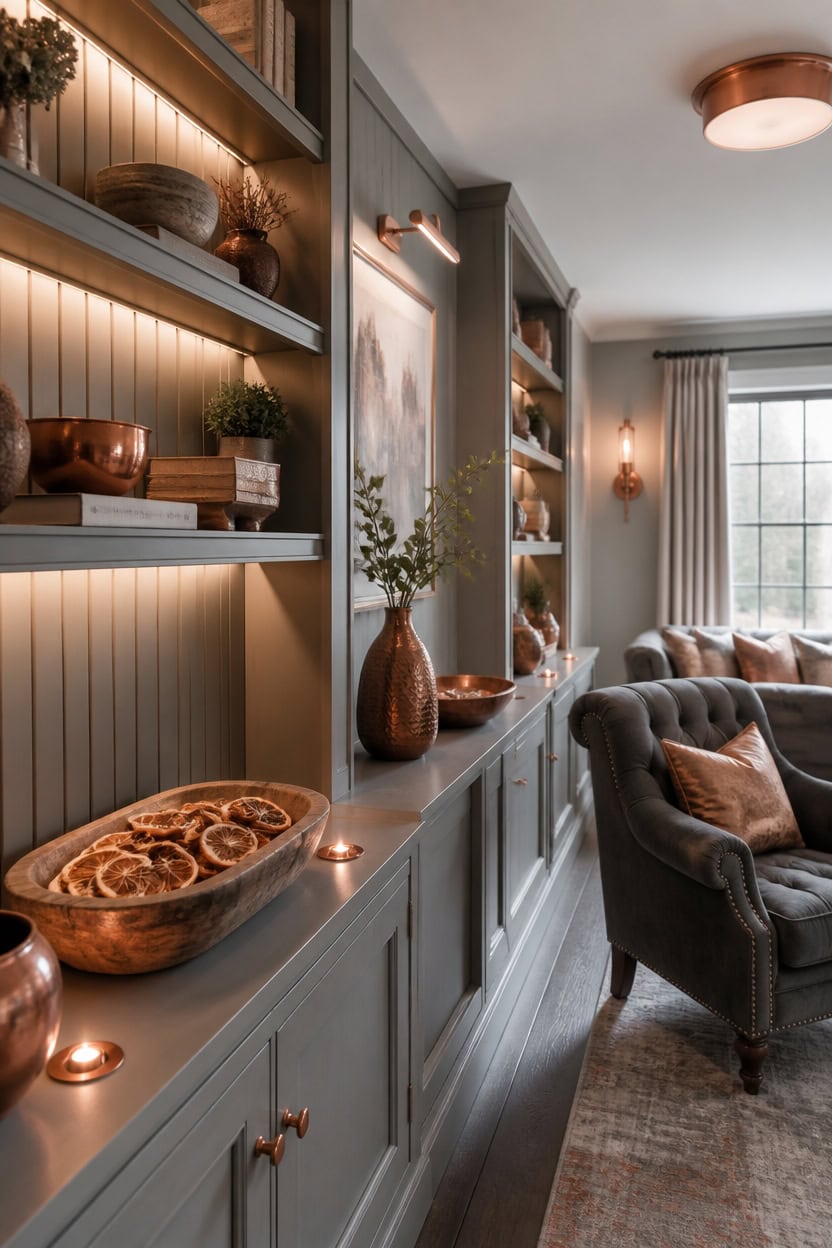 warm lit gray and copper